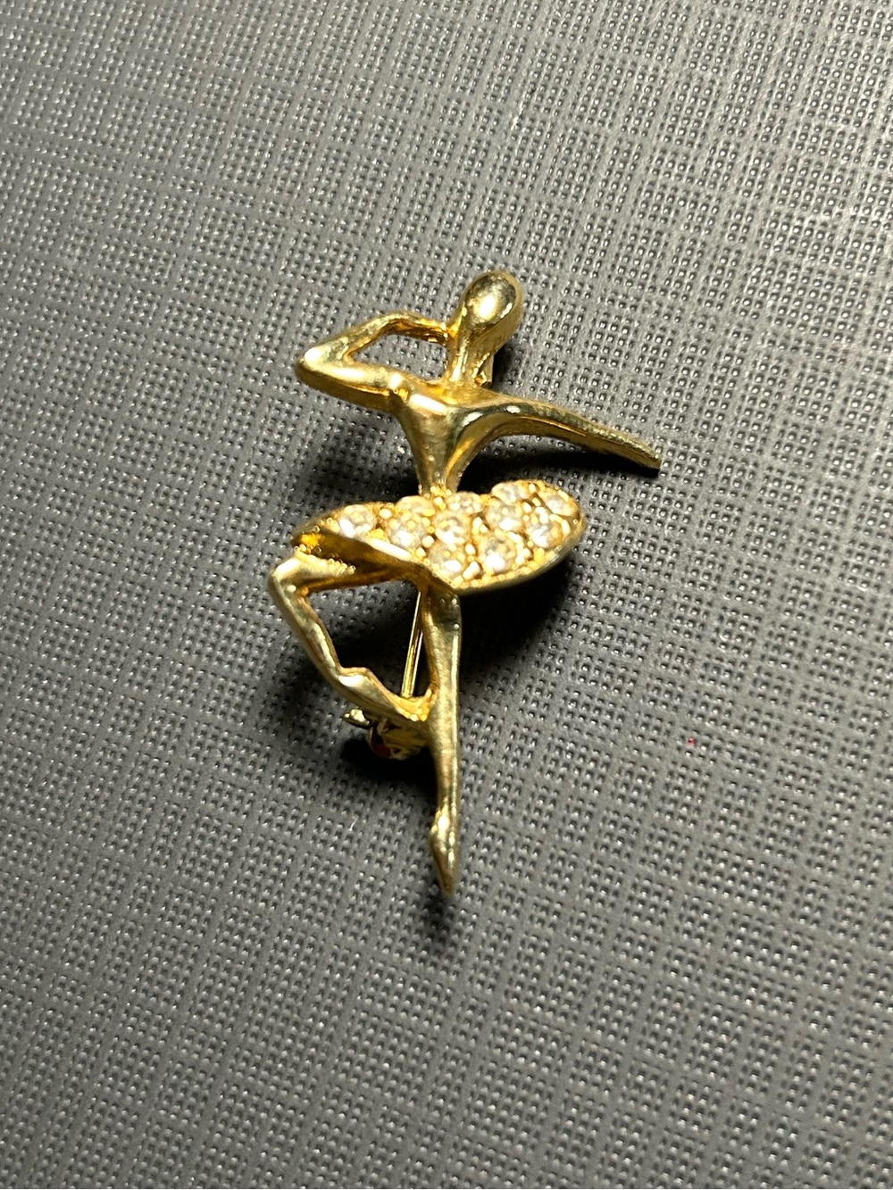 Gold Ballerina Brooch Pin with Crystal-Accent Skirt
